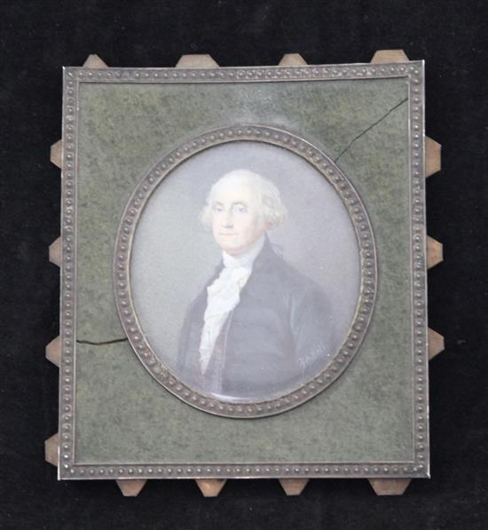 Follower of Peter Adolphe Hall Miniature of George Washington, 2.25 x 1.75in.